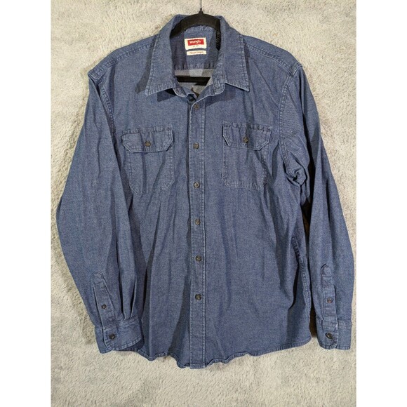 Wrangler Other - Wrangler Denim Button Up Shirt Size XL Flex Fit Western Cowboy Workwear